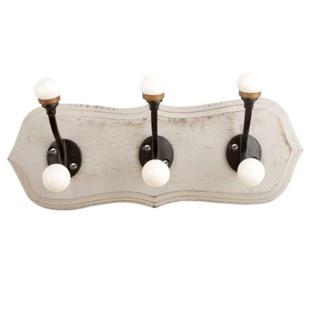 Grey Black Double Loop Ceramic Iron Wooden Hooks